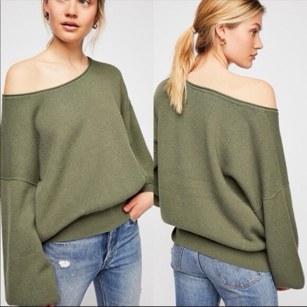Free People Sage Green Crew Neck Sweater